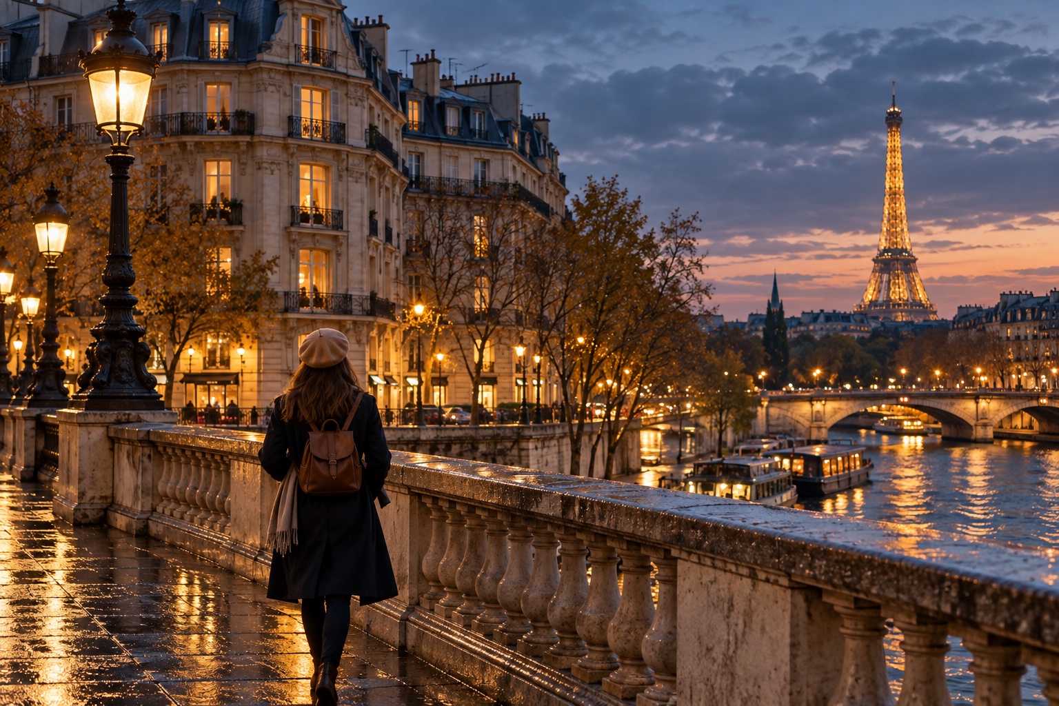 Pessoa observando as luzes de Paris ao entardecer